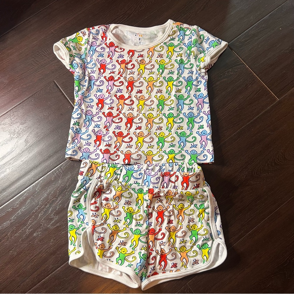 Roller Rabbit Kids Rainbow Monkey Pajama Set - White Multicolor